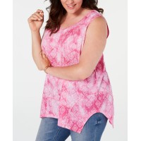 Style&Co. Women's PLUS Pink Crafted Diamond Printed Scoop Neck Tank Top, Pink, 0X