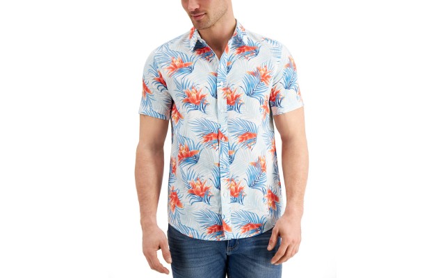  Men’s Diffused Tropical Shirts (Navy, Navy)