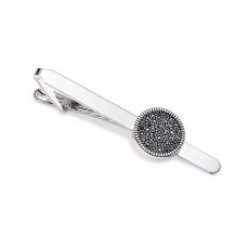 Sutton by Rhona Sutton Jet Cubic Zirconia Tie Clip (Silver)