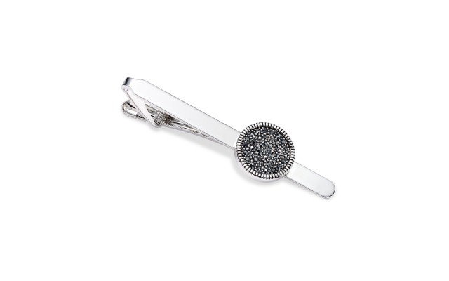  Jet Cubic Zirconia Tie Clip (Silver)