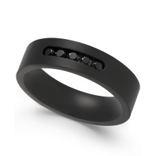 Sutton by Rhona Sutton Men’s Stainless Steel Jet Cubic Zirconia Ring (Black)