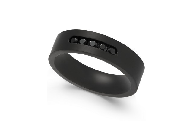  Men’s Stainless Steel Jet Cubic Zirconia Ring (Black)