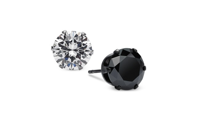  Men’s Two-Tone 2-Pc. Set Cubic Zirconia Stud Earrings (Silver)