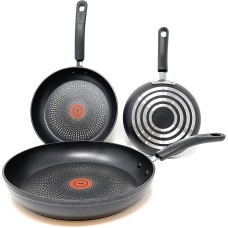 T-Fal Durable Titanium Nonstick Thermo-Spot Heat Indicator Fry Pan Cookware Set (3-Piece, Black)