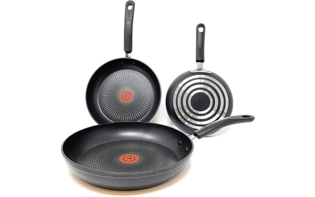  Durable Titanium Nonstick Thermo-Spot Heat Indicator Fry Pan Cookware Set (3-Piece, Black)