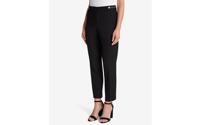  Button-Detail Ankle Pants (Black, 16)