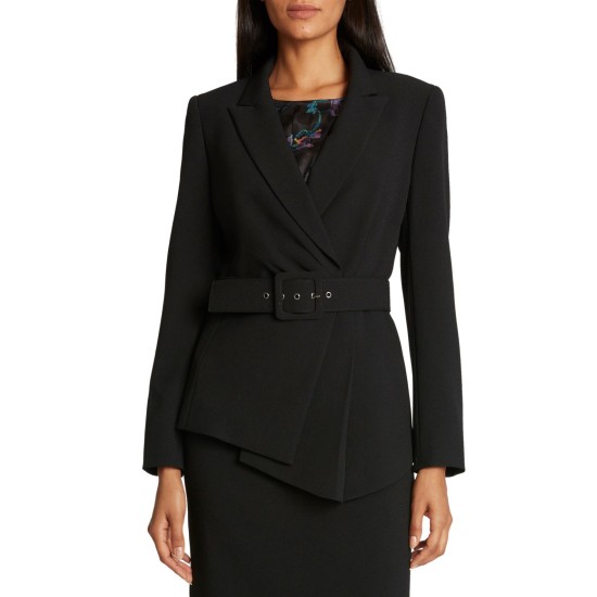  Women  Asymmetrical Belted Blazer Jacket (Black, 12)