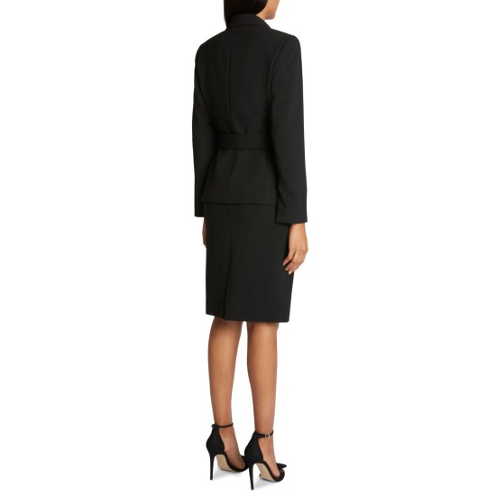  Women  Asymmetrical Belted Blazer Jacket (Black, 12)