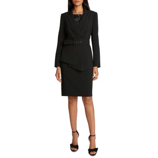  Women  Asymmetrical Belted Blazer Jacket (Black, 12)