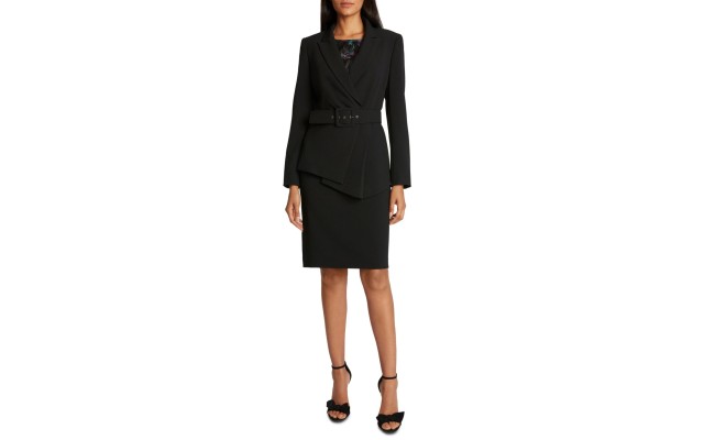  Women  Asymmetrical Belted Blazer Jacket (Black, 12)