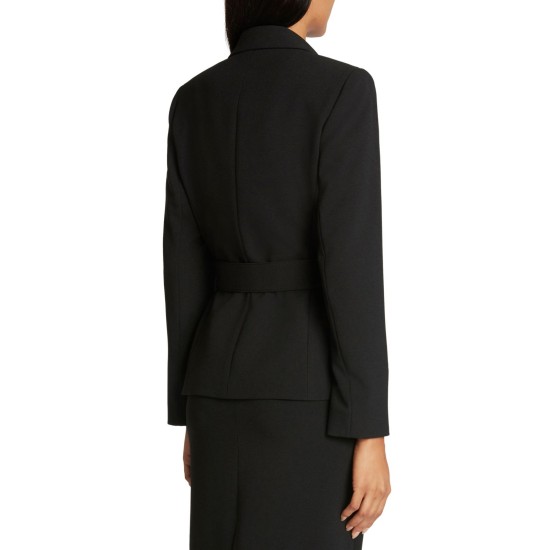  Women  Asymmetrical Belted Blazer Jacket (Black, 12)