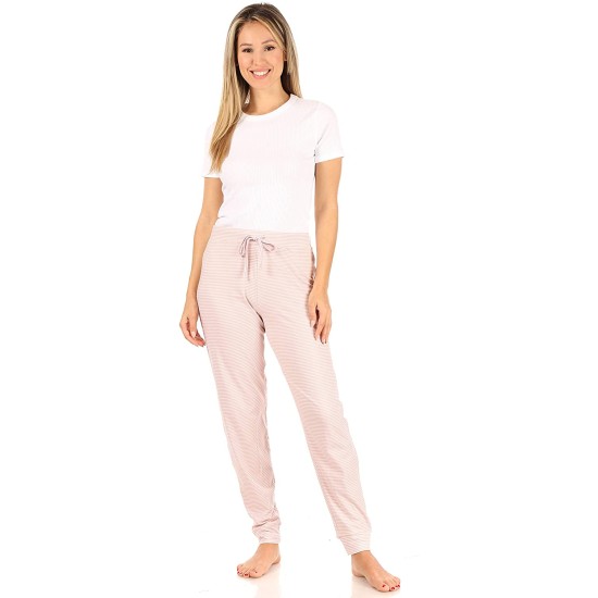 TAHARI Women’s Relaxed Fit Pajama Jogger with Drawstring Jogger  (Light Pink, X-Large)