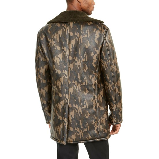  Men's Faux-Fur Camouflage Overcoat, Olive / Brown, X-Large