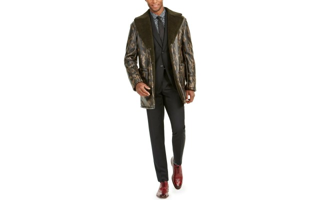  Men's Faux-Fur Camouflage Overcoat, Olive / Brown, X-Large