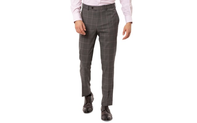  Men’s Gray Windowpane Plaid Slim Fit Stretch Pants (Gray, 30×30)