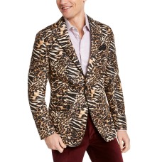Tallia Men’s Slim-Fit Black/Gold Leopard-Print Dinner Jacket