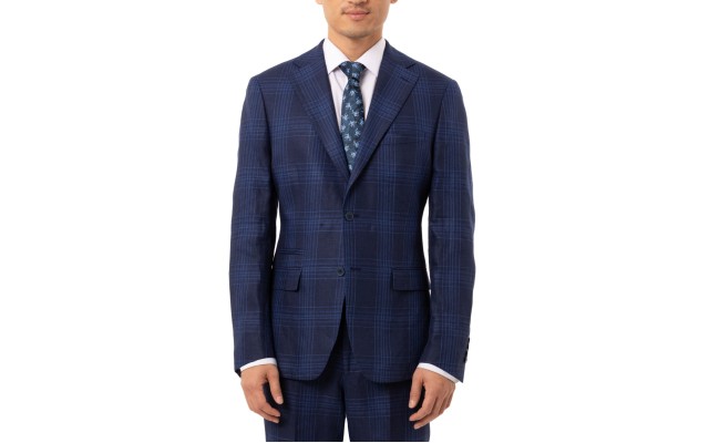  Men’s Slim-Fit Blue Plaid Linen Suit Separate Jacket (Navy, 40 R)