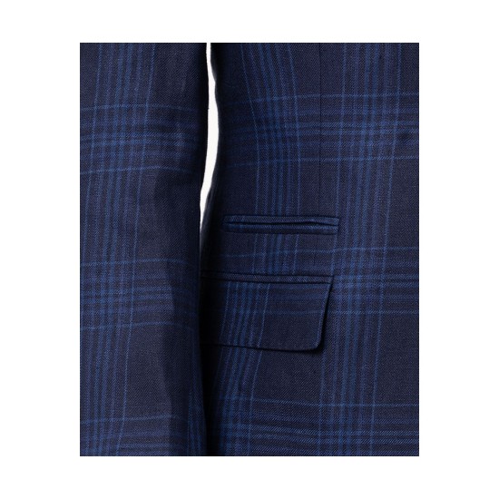  Men’s Slim-Fit Blue Plaid Linen Suit Separate Jacket (Navy, 40 R)