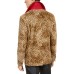  Men’s Slim-Fit Cheetah Print Velvet Double Breasted Peacoat, Black/Tan, XL