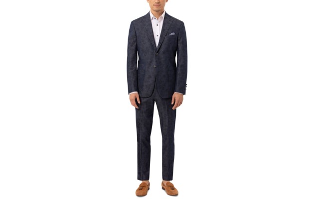  Men’s Slim-Fit Navy Paisley Suit Separate Jacket (Navy, 40 Short)