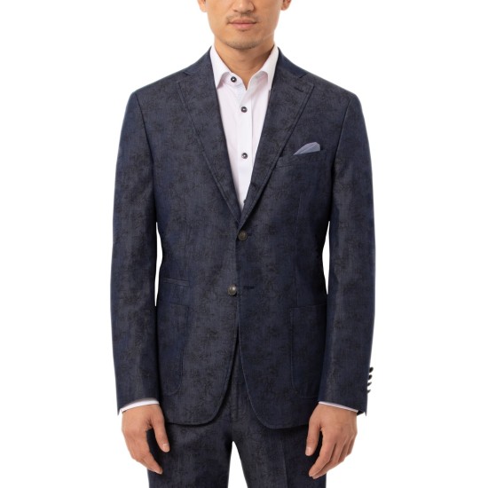  Men’s Slim-Fit Navy Paisley Suit Separate Jacket (Navy, 40 Short)