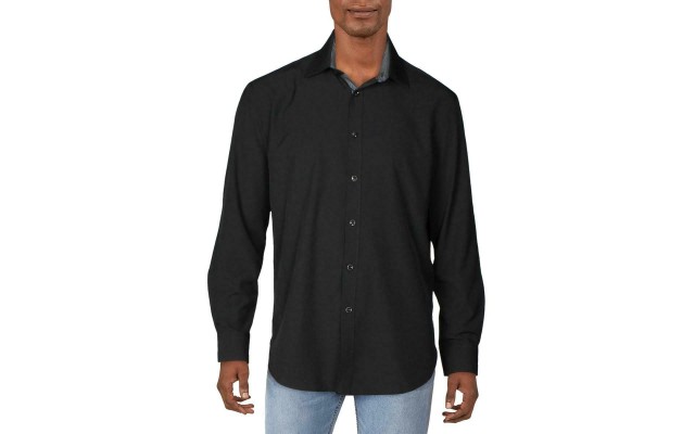  Men’s Slim-Fit Non-Iron Performance Stretch Solid Dress Shirt (Black, 34-35)