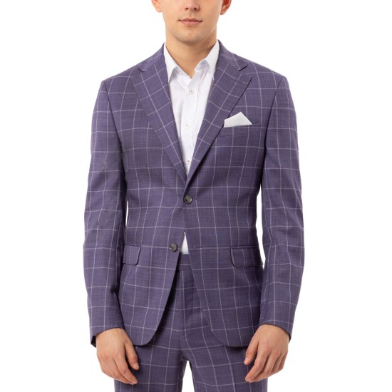  Men’s Slim-Fit Stretch Purple Windowpane Suit Separate Jacket (Purple, 38 T)