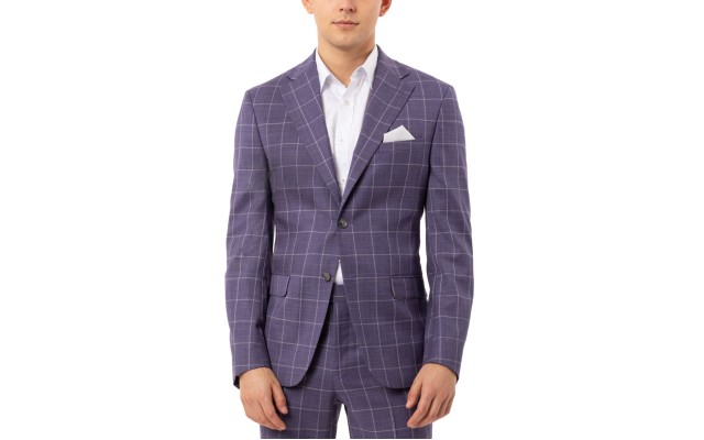  Men’s Slim-Fit Stretch Purple Windowpane Suit Separate Jacket (Purple, 38 T)