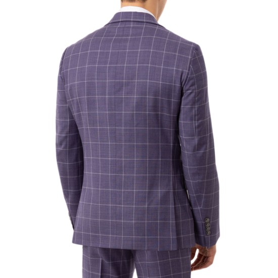  Men’s Slim-Fit Stretch Purple Windowpane Suit Separate Jacket (Purple, 38 T)