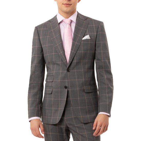  Men’s Slim-Fit Stretch Windowpane Suit Separate Jacket (Gray, 46)
