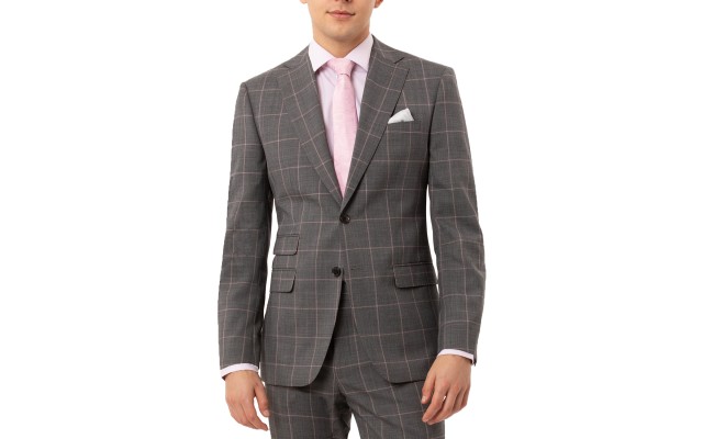  Men’s Slim-Fit Stretch Windowpane Suit Separate Jacket (Gray, 46)