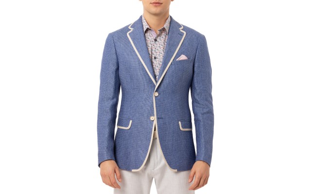  Men’s Slim-Fit Blue & White Dot Linen Sport Coat (Blue, 38 R)