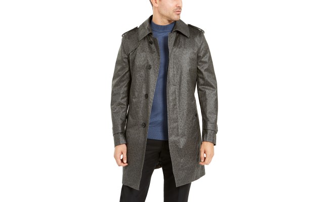  Orange Men’s Slim-Fit Leopard Print Raincoat (Gray, L)