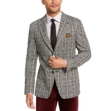 Tallia Orange Men’s Slim-Fit Plaid Dinner Jacket (Black/White, 42S)