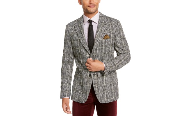  Orange Men’s Slim-Fit Plaid Dinner Jacket (Black/White, 42S)