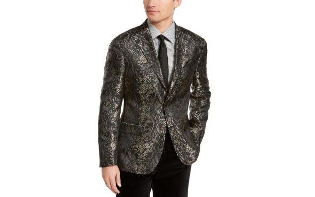  Orange Men';s Slim-Fit Snakeskin Jacquard Dinner Jacket, Gold, 46 Regular