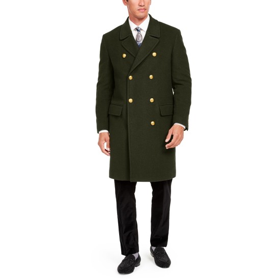  Orange Men’s Slim-Fit Solid Overcoat (Green, S)