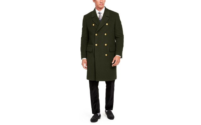  Orange Men’s Slim-Fit Solid Overcoat (Green, S)