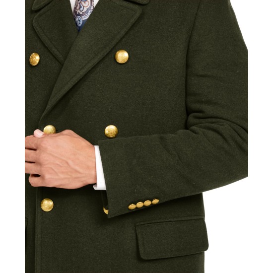  Orange Men’s Slim-Fit Solid Overcoat (Green, S)