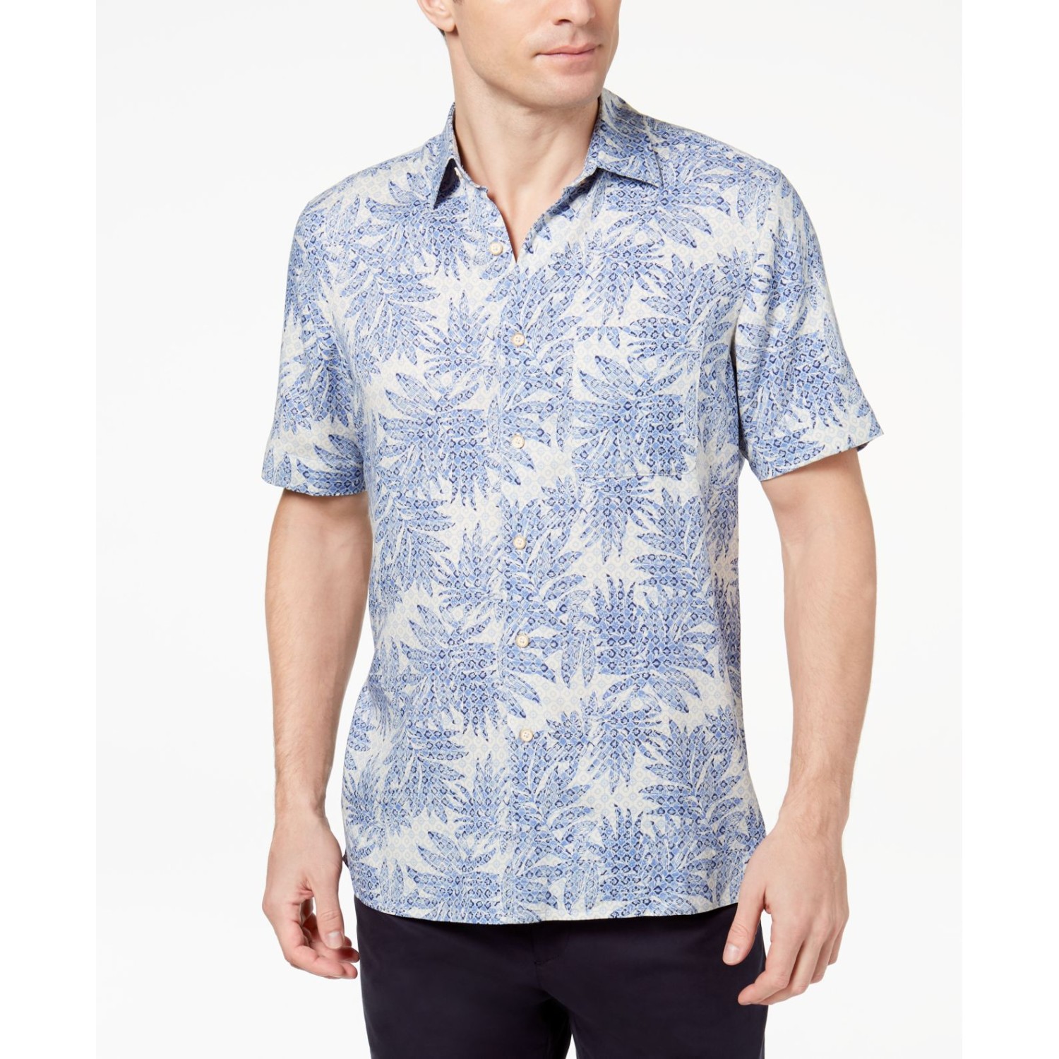 Tasso Elba Island Men’s Tropical Print Shirts (Blue, XL)