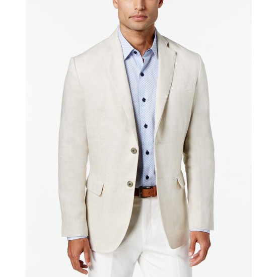  Men's 100% Linen 2-Button Blazer, Beige, Small