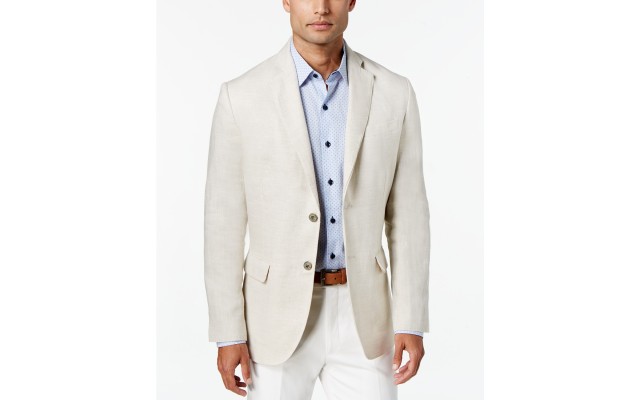  Men's 100% Linen 2-Button Blazer, Beige, Small