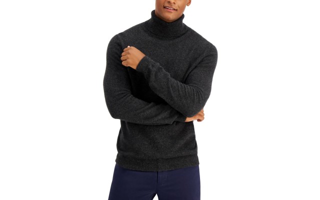  Men’s Cashmere Turtleneck Sweater, Black, X-Large
