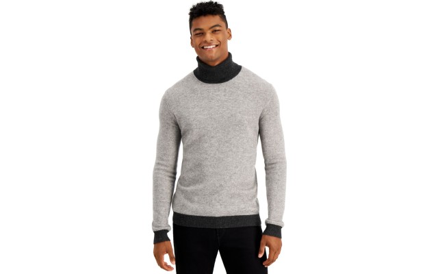  Men’s Cashmere Turtleneck Sweater, Gray, Medium