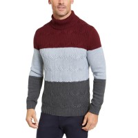 Tasso Elba Men’s Chunky Cable-Knit Colorblocked Turtleneck Sweater (Red, S)