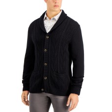 Tasso Elba Men’s Chunky Shawl-Collar Cardigan Sweater (Black, Medium)