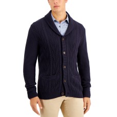 Tasso Elba Men’s Chunky Shawl-Collar Cardigan Sweater (Dark Blue, Medium)