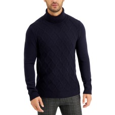 Tasso Elba Men’s Chunky Turtleneck Sweater (Dark Blue, Large)