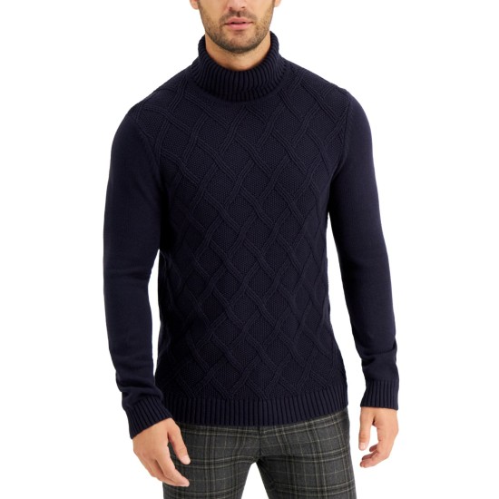  Men’s Chunky Turtleneck Sweater (Dark Blue, Large)