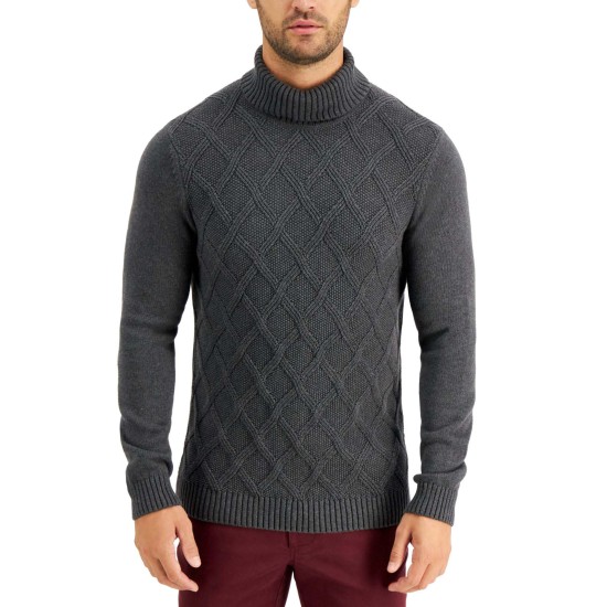  Mens Chunky Turtleneck Sweater, Dark Gray, X-Large